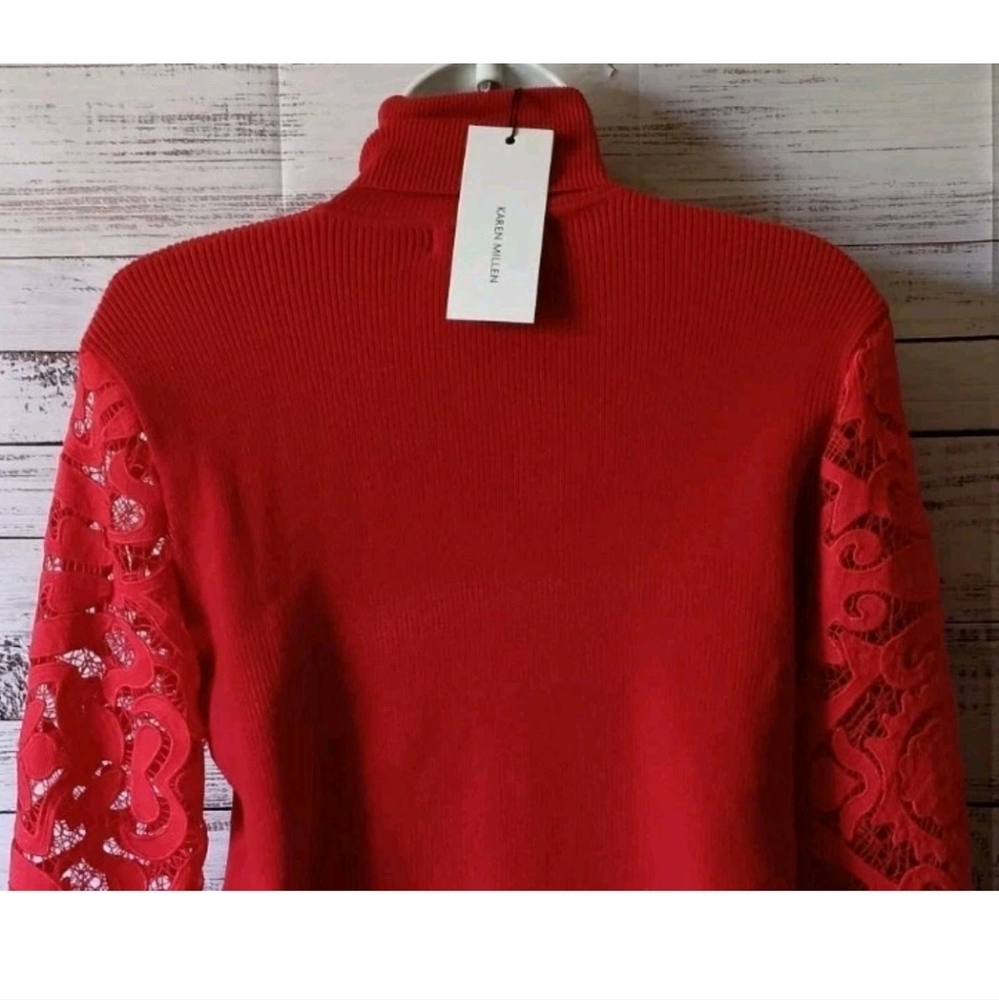 Karen Millen New Red Lace Sleeve Stretch Sweater Top 20% Off 2 Or More - Picture 3 of 4